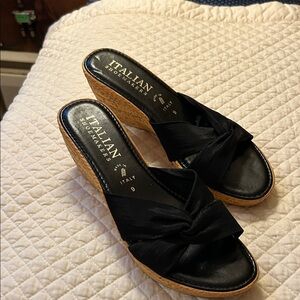 Italian Shoemakers Black Knotted Cork Wedge Slides